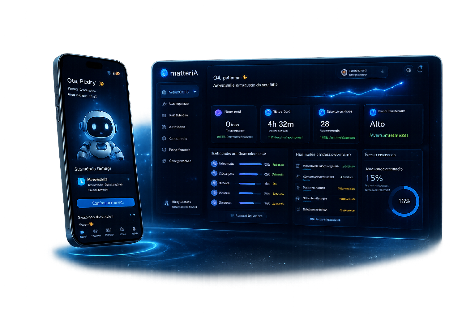Ecossistema MatterIA — app do aluno e painel dos pais integrados